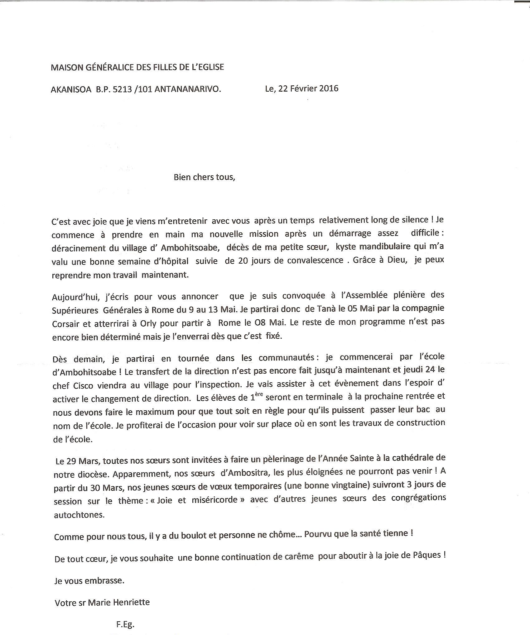 lettre Sr Henriette f�vrier 2016